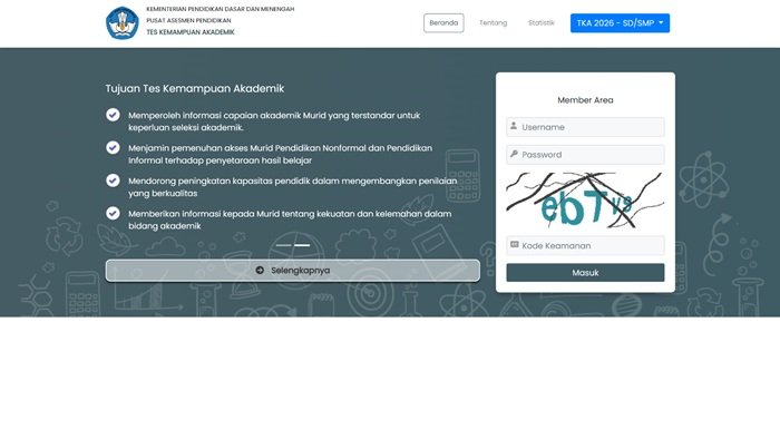 Foto Tangkap Layar: Pendaftaran TKA SMP 2026 berakhir 28 Februari. Berikut jadwal lengkap, rincian materi Matematika & Bahasa Indonesia, serta panduan simulasi resmi di sini. (tka.kemendikdasmen.go.id)