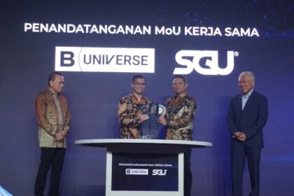Foto: Swiss German University (SGU) resmi menjalin kolaborasi strategis dengan grup media B-Universe melalui penandatanganan nota kesepahaman (MoU) di Hotel Mulia Senayan, Jakarta, Selasa (28/4/2026). (Istimewa)